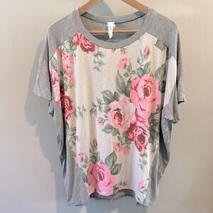 HoneyMe Medium Floral Print Dolman Short Sleeve Top